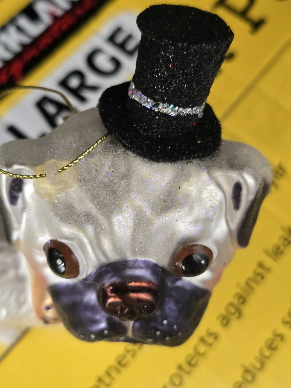 Large Glitter Painted PUG ROBERT STANLEY ORNAMENT